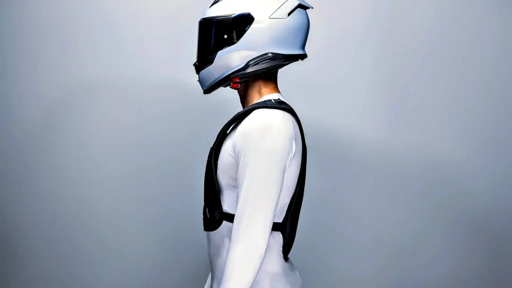 Jazdec s prilbou a vestou Dainese Smart GO zboku
