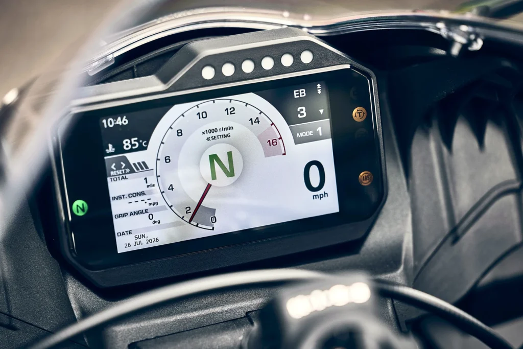 Päťpalcový TFT displej Honda CBR600RR 2027 s otáčkomerom a jazdným režimom